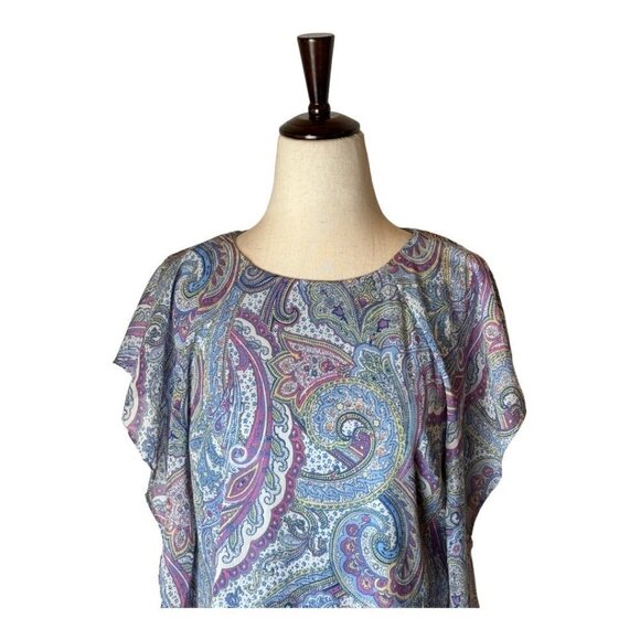 Lauren Ralph Lauren Blue And Purple Paisley Ruffle Detail Mini Shift Dress‎ 8P - Picture 6 of 11